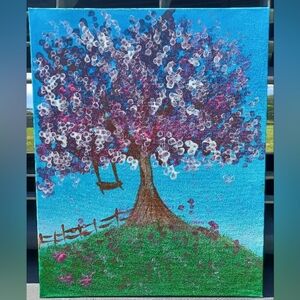 🍒 Colorful "Tree Swing Blossoms" Canvas Art